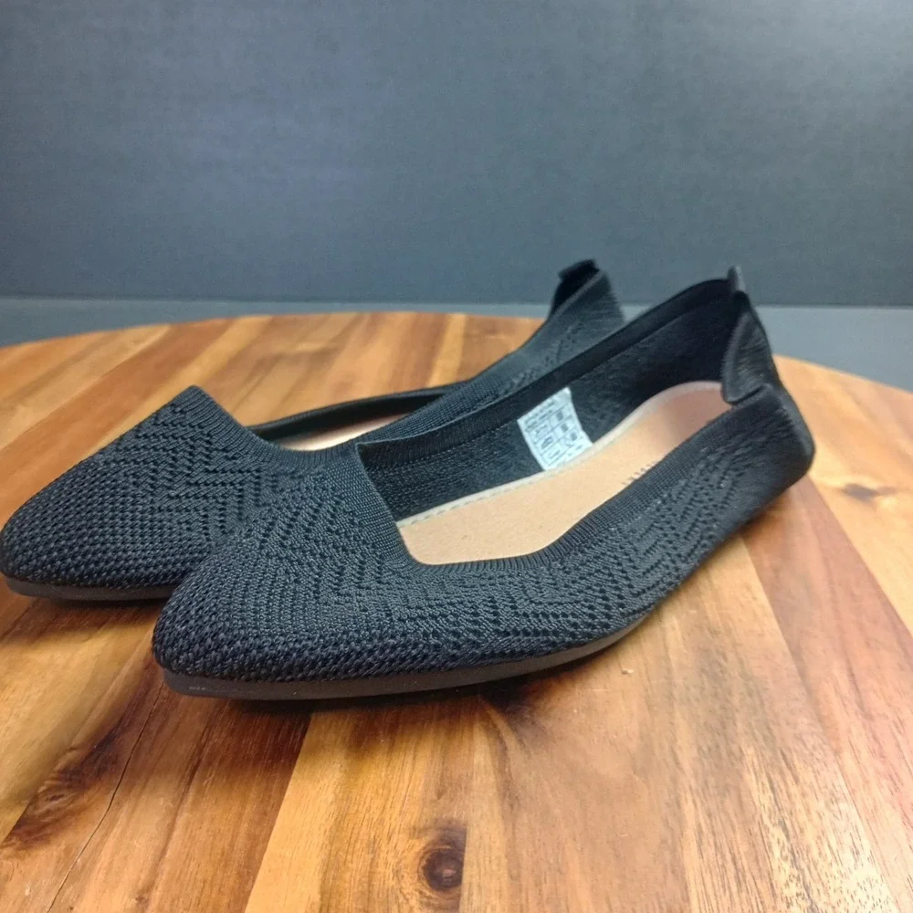 Charles Albert Knit Ballet Flats Womens Sz 10 Comfort Shoes Black Slip On Casual